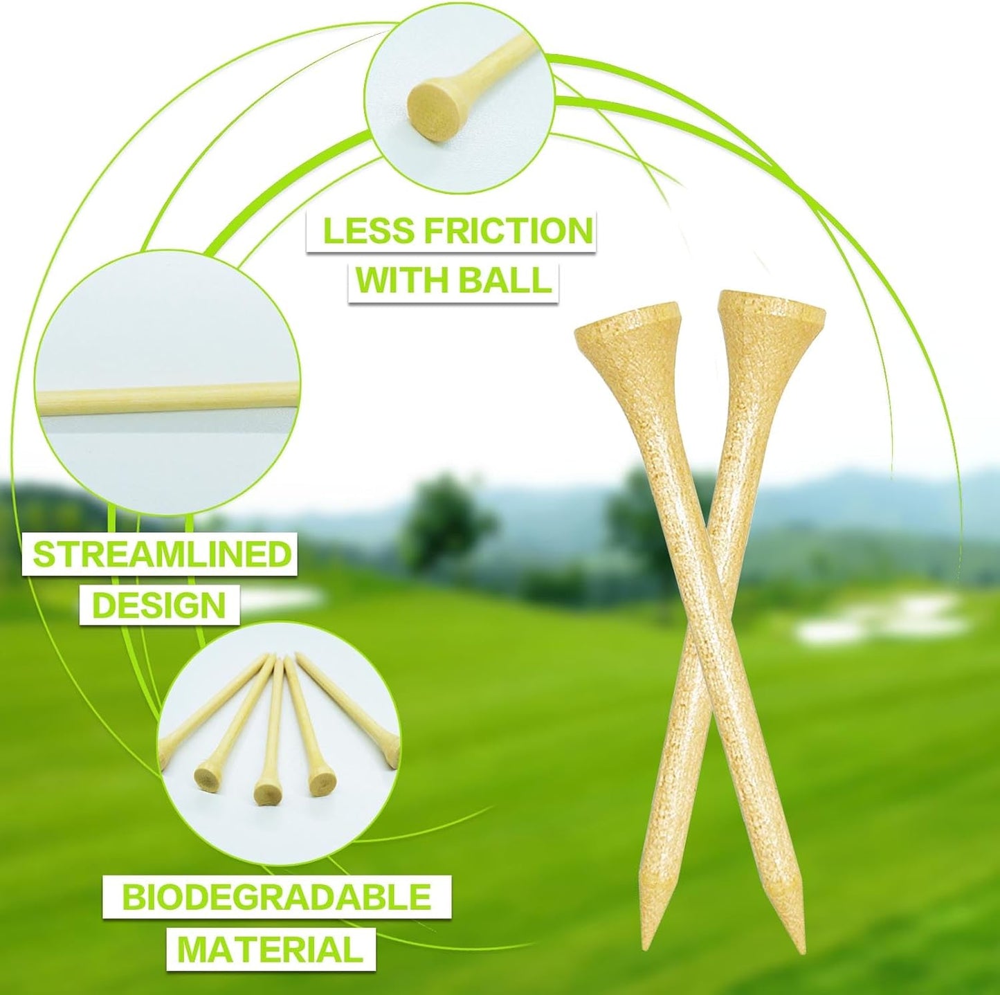 FINGER TEN Bamboo Golf Tees Wood 1 1/2 2 3/4 3 1/4 Inch Wooden Short Long Tee Color Bulk 250/500/1000/2000 Count for Men Women Kids in Red Pink USA Flag