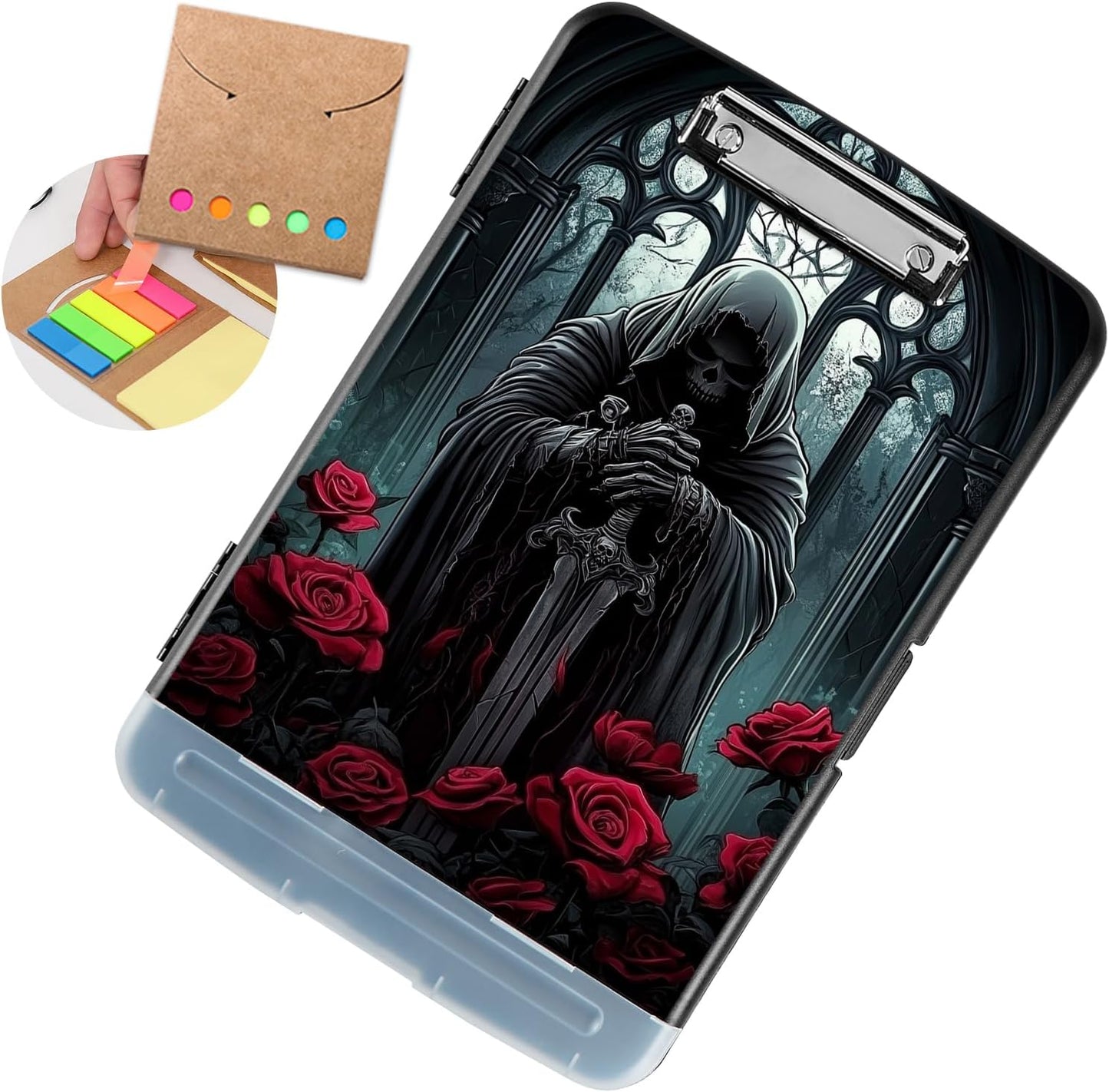 Clipboard with Storage - Large Capacity,Nursing Clipboard with Pen Holder,Heavy Duty,Plastic Side-Opening Folder for Teacher,Nurse - Knight and Sword