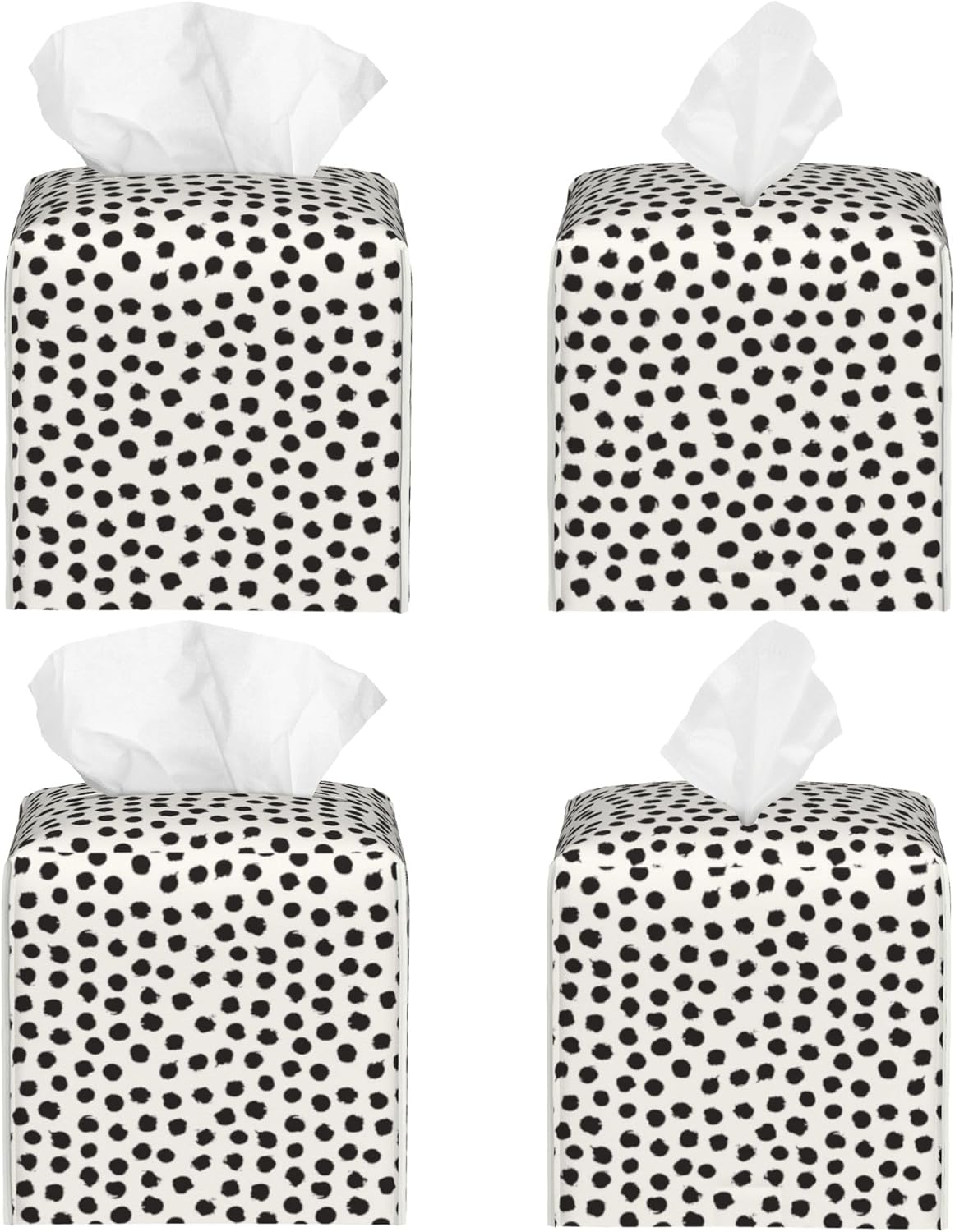 Polka Dot Black Circle Tissue Box Cover Square,Abstract Round Brush Strokes Tissue Box Holder Waterproof Leather Facial Paper Organizer Dispenser for Bathroom Home Car Nightstand Vanity Desk