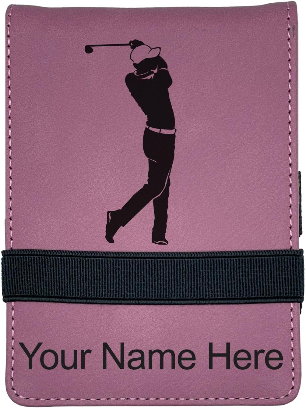 LaserGram Mini Padfolio with Notepad and Pen, Golfer Golfing, Personalized Engraving Included (Pink)