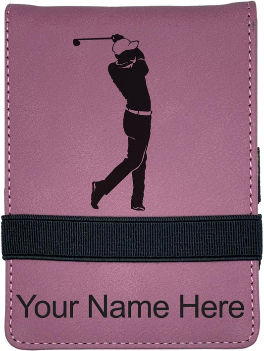 LaserGram Mini Padfolio with Notepad and Pen, Golfer Golfing, Personalized Engraving Included (Pink)
