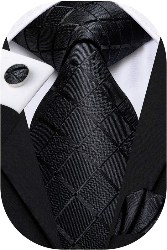 Hi-Tie Men 63inches Tie Set Extra Long Necktie Paisley Tie Pocket Suqare Cufflinks Big and Tall Men Tie