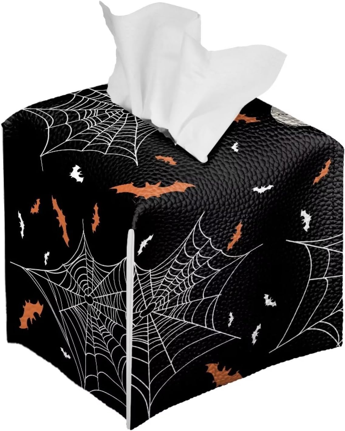 Halloween Tissue Holder for Bathroom Skull Pumkin Bat Spider Web Print Modern Decorative Tissue Box Case Organizer Holder with Bottom Belt Easy to Install Fits Square Tissues Box Covers