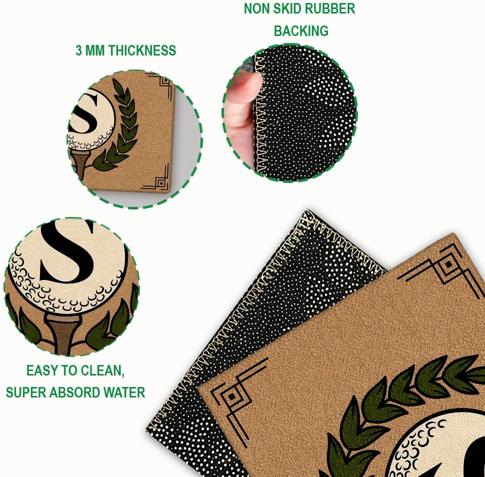 Personalized Golf Doormat – Personalized Welcome Mat with Family Name Year – Non Slip Outdoor Entry Rug for Porch, Garage, or Golf Lover Home Decor, for Men (Golf Doormat 02)