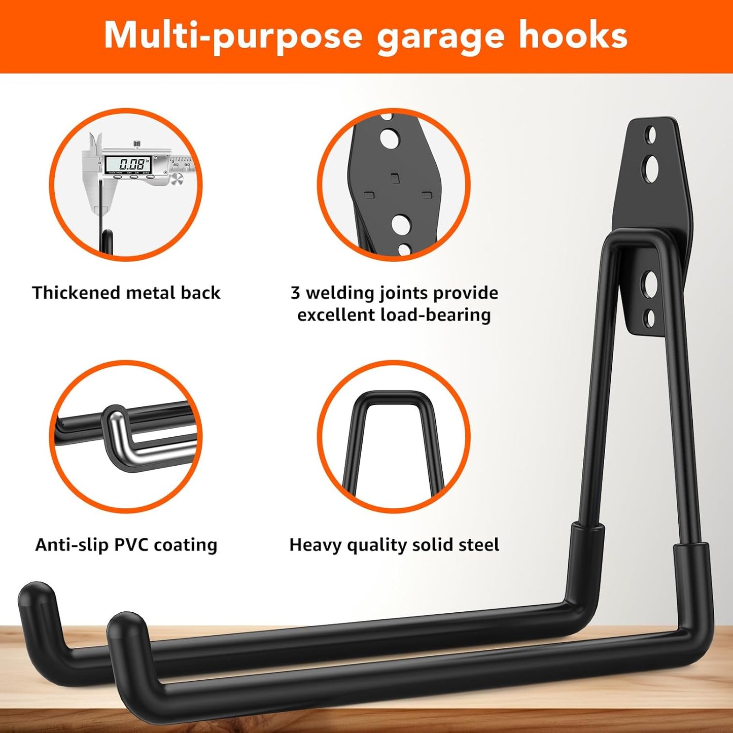 32 Pack Garage Hooks with Anti-Slip Coating Heavy Duty Wall Mount Hooks for Garage Storage and Hanging Hoses Bike Garden Tools Ropes etc