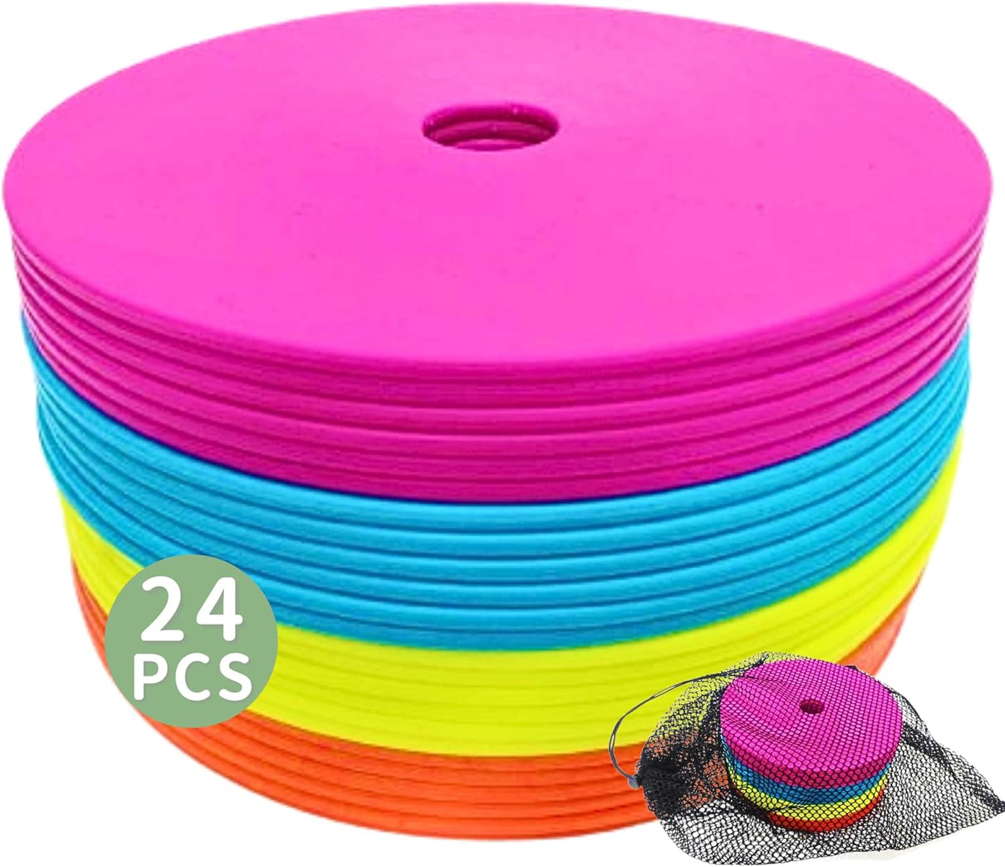 LEZER 6 Inch 8 Inch Flat Cones, Spot Markers, Soccer Cones, Field Court Markers, Sit Spots, Flat Discs, Soccer Training Equipment, Agility Practice, Football, Made in Taiwan