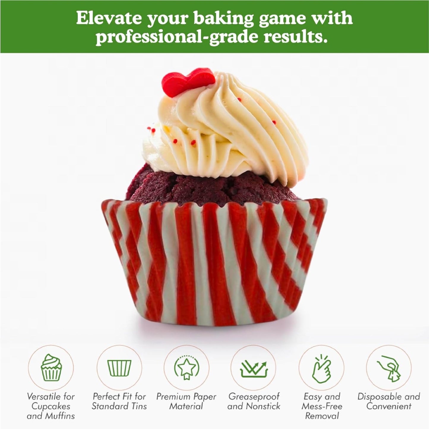 Regency Wraps Greaseproof Professional Grade Baking Cups, Pack of 40, Standard Liners, Red/White Stripe, for Cupcakes, Muffins, Candy, Non Stick