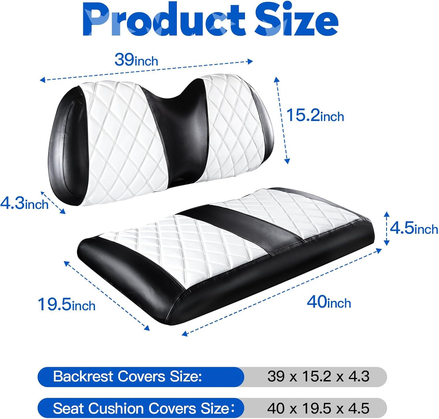 NOKINS Golf Cart Diamond Seat Covers Kit, Fit for Club Car Precedent OEM Standard Front Seat Cushion, Golf Cart Vinyl Seat Cover, No Nails Required
