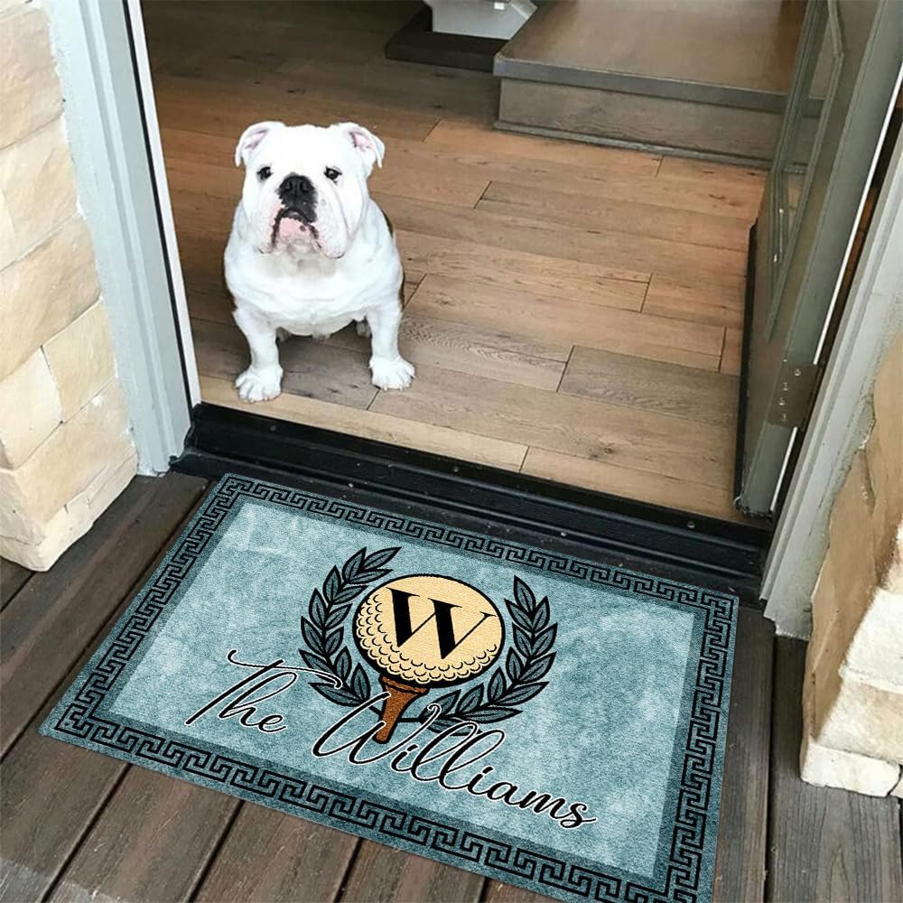 Personalized Golf Doormat – Personalized Welcome Mat with Family Name Year – Non Slip Outdoor Entry Rug for Porch, Garage, or Golf Lover Home Decor, for Men (Golf Doormat 01)