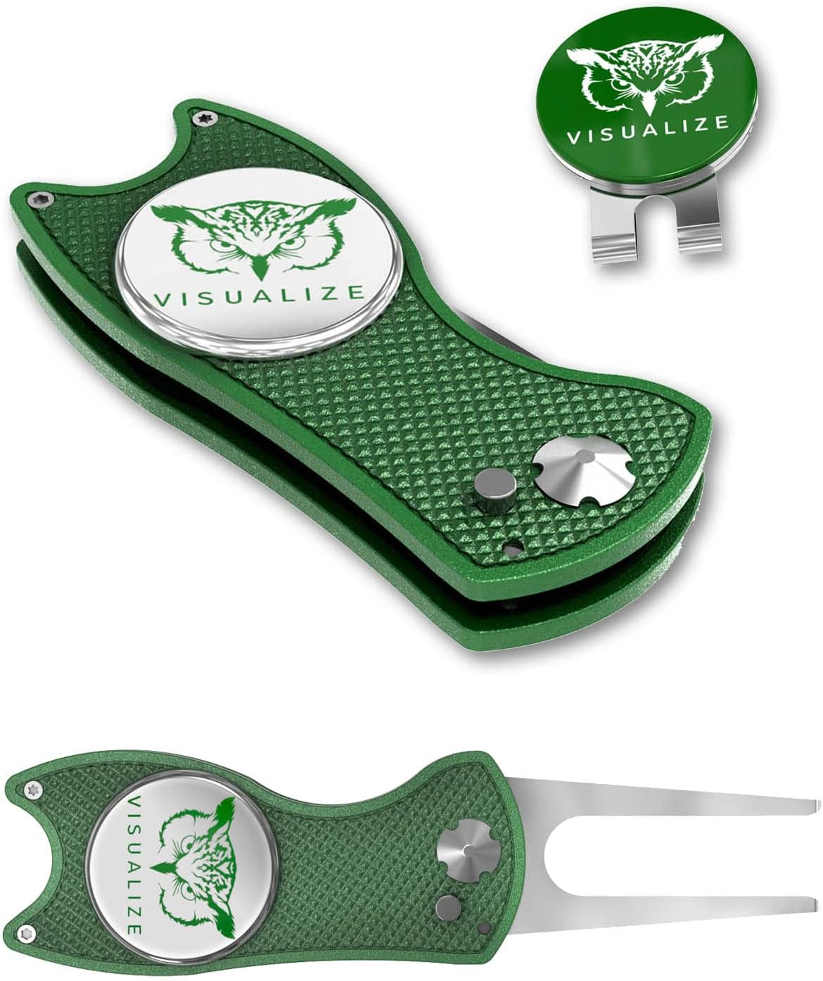 VISUALIZE Elite Switchblade Golf Divot Repair Tool Set with Ball Marker - Sturdy Anodized Aluminum - Perfect Golf Accessory Gift