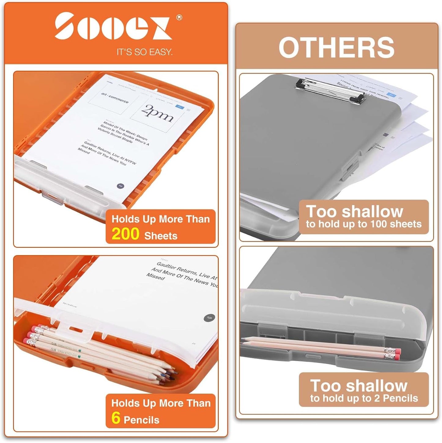 Sooez Clipboards with Storage, High Capacity Clip Boards 8.5x11 with Storage, Heavy Duty Nursing Clipboard Folder, Plastic Clipboard with Pen Holder for Women Teachers Work, School & Office Supplies