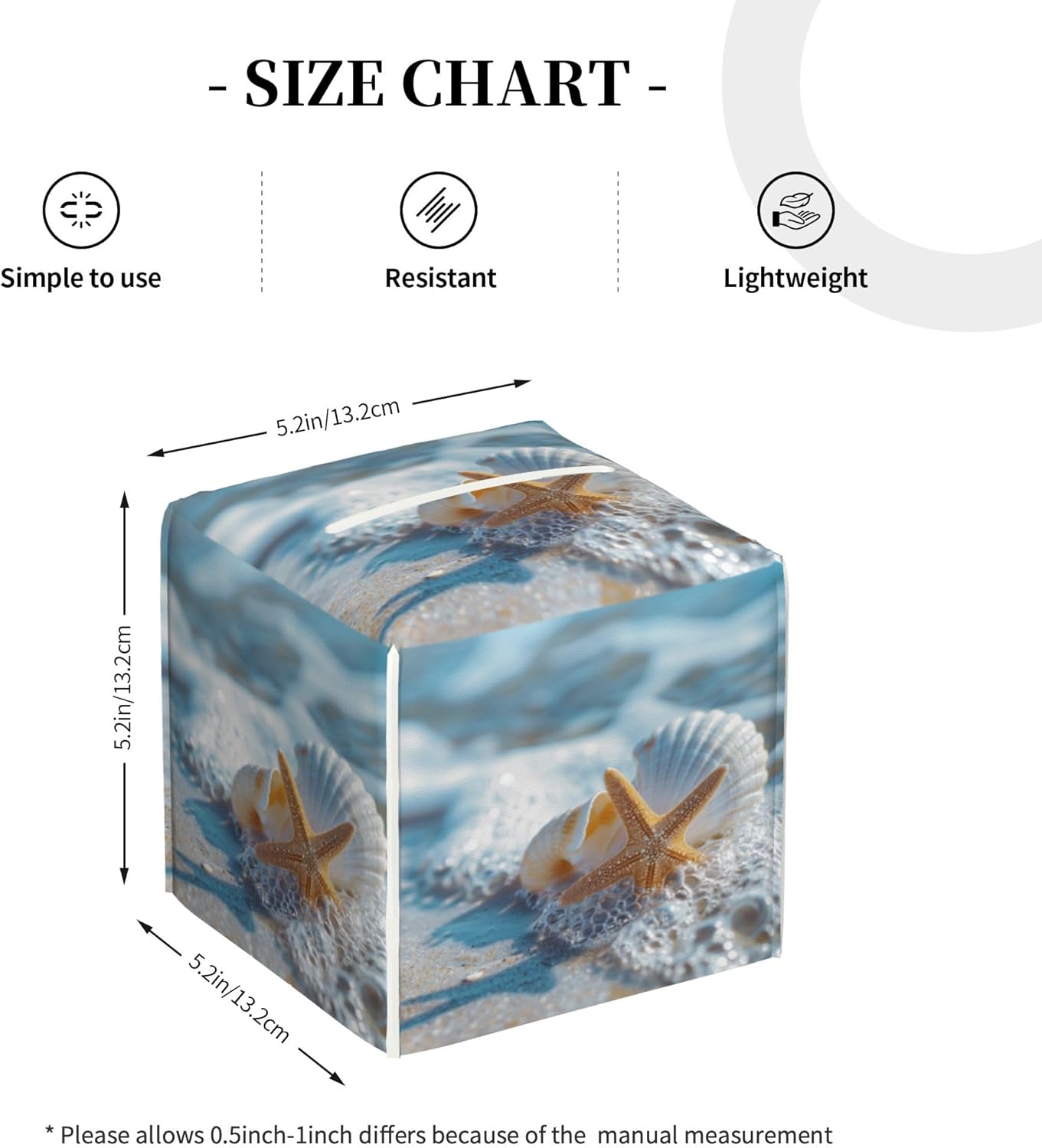 Shells Starfish on Beach Tissue Box Cover Square,Summer Ocean Shells Starfish Tissue Box Holder Waterproof Leather Facial Paper Organizer Dispenser for Bathroom Home Car Nightstand Vanity Desk