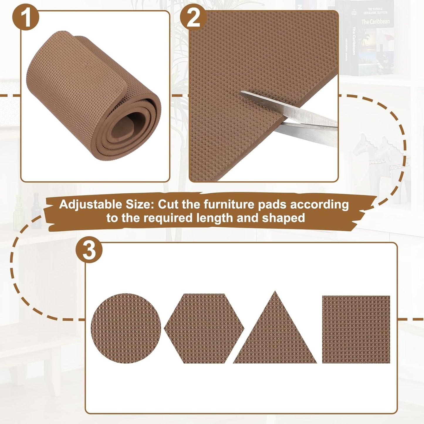 PATIKIL Rectangle Corner Anti-Slip Furniture Rail Pads 27x4x3, 4 Pcs Non-Skid Rubber Furniture Pads for Hardwood Floors Protector Grippers Pads Recliners Sofa Couches, Brown