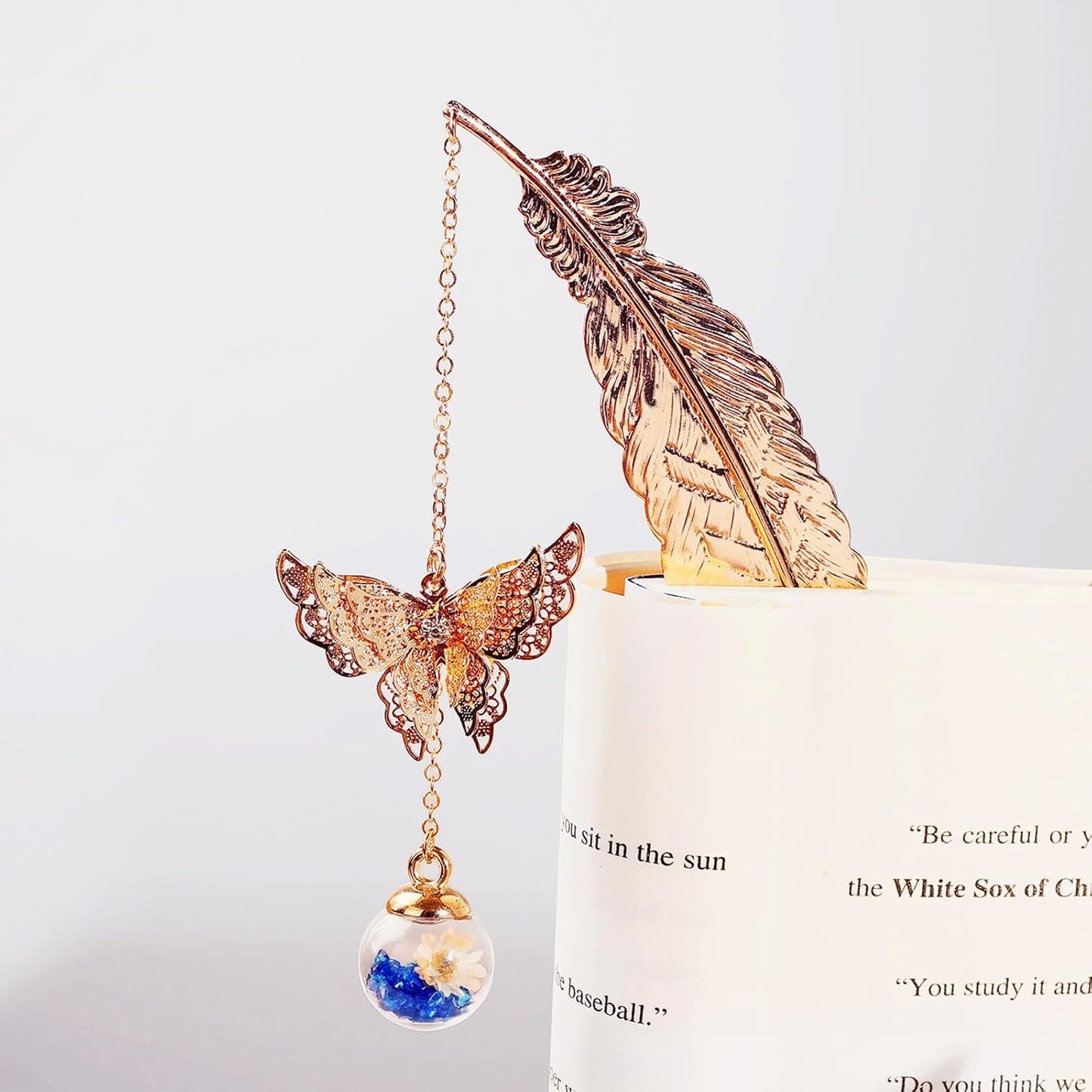 Metal Feather Bookmark with Butterfly Charm – Christmas Gifts for Women, Teachers & Book Lovers – Stocking Stuffers, Secret Santa, Birthday & Holiday Gift Box