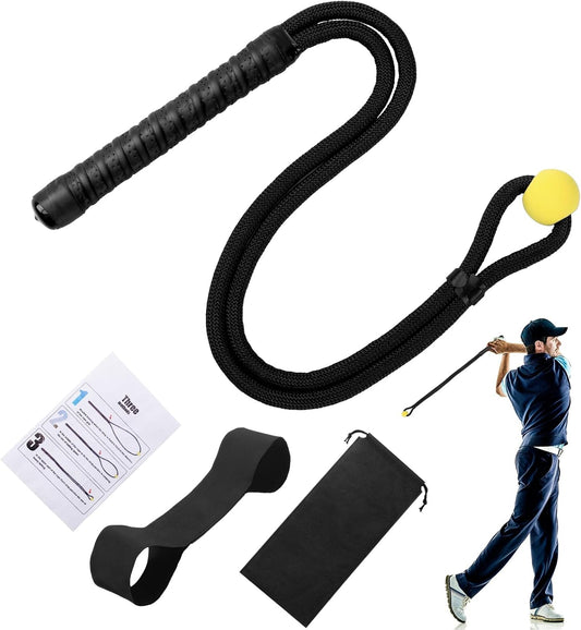 Golf Rope Swing Training Kit - Golf swing training aid, improves golfer's swing and main rhythm, golf gift for men's golfers, includes swing correction armband and rope trainer with weighted balls.