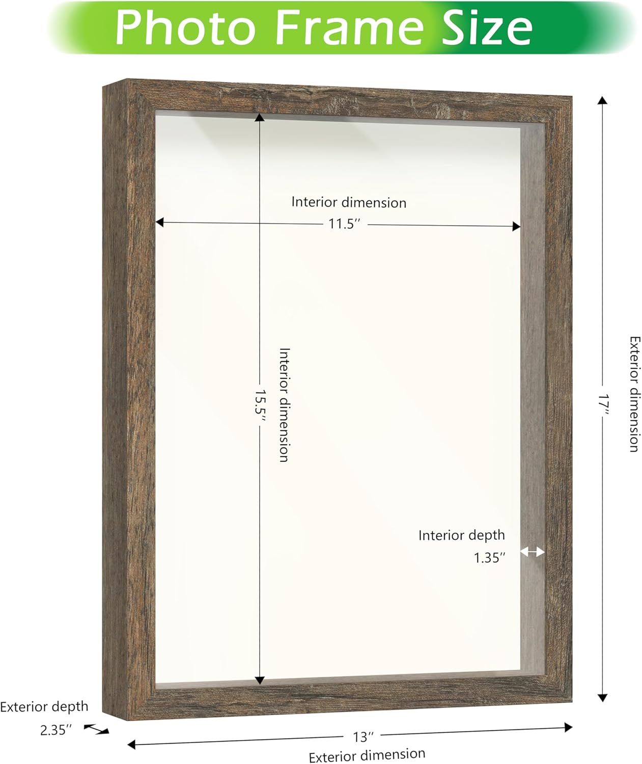 FrameWorks 12x16 Driftwood Wooden Shadow Box Frame – Soft Felt Back, Tempered Glass, and Included Elegant White Ball Push Pins
