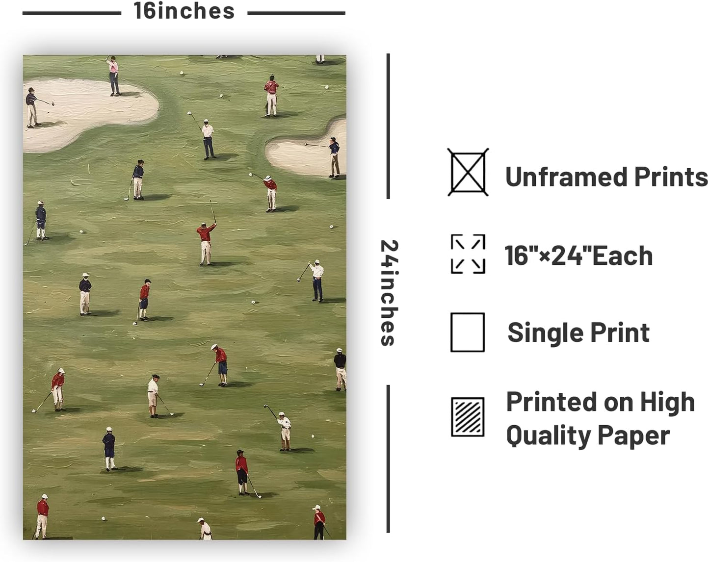 Vintage Wall Art Golf Wall Art Sports Pictures 16x24inch Unframed Miniature Golf Players Pattern Sporty and Fun Illustrations Modern Art Decorative Multicolor Zen Rustic Calm for Living Room, Bedroom