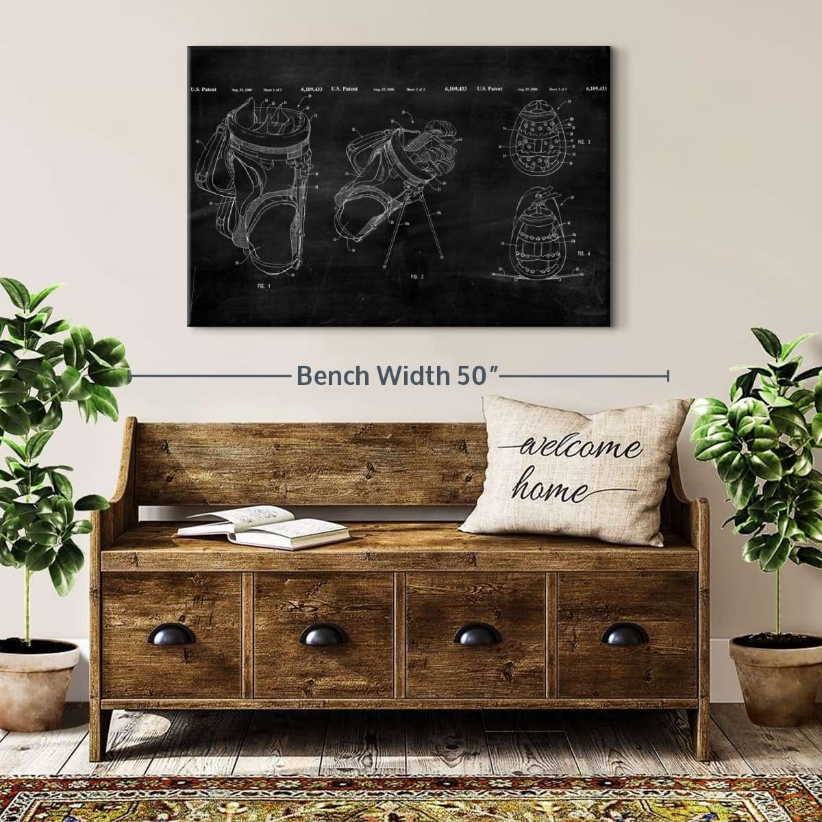 ElephantStock Ridged Golf Bag Dividers BW Patent Canvas - 1 Panel Sports Patent Wall Art Decor - Sports Decorations for Boys Room - Wall Art and Office Decor - 39" X 26"