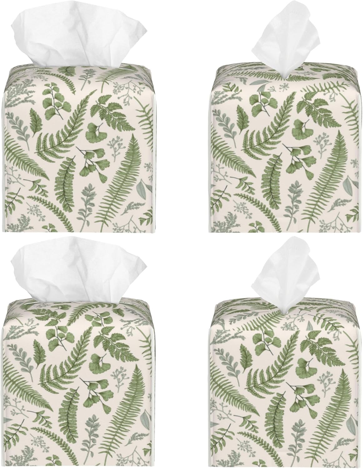 Tissue Box Holder Leaves and Herbs Tissue Box Cover Square Leather Tissue Holder Organizer Portable Decorative Facial Paper Case for Home Office Bathroom Vanity Countertop