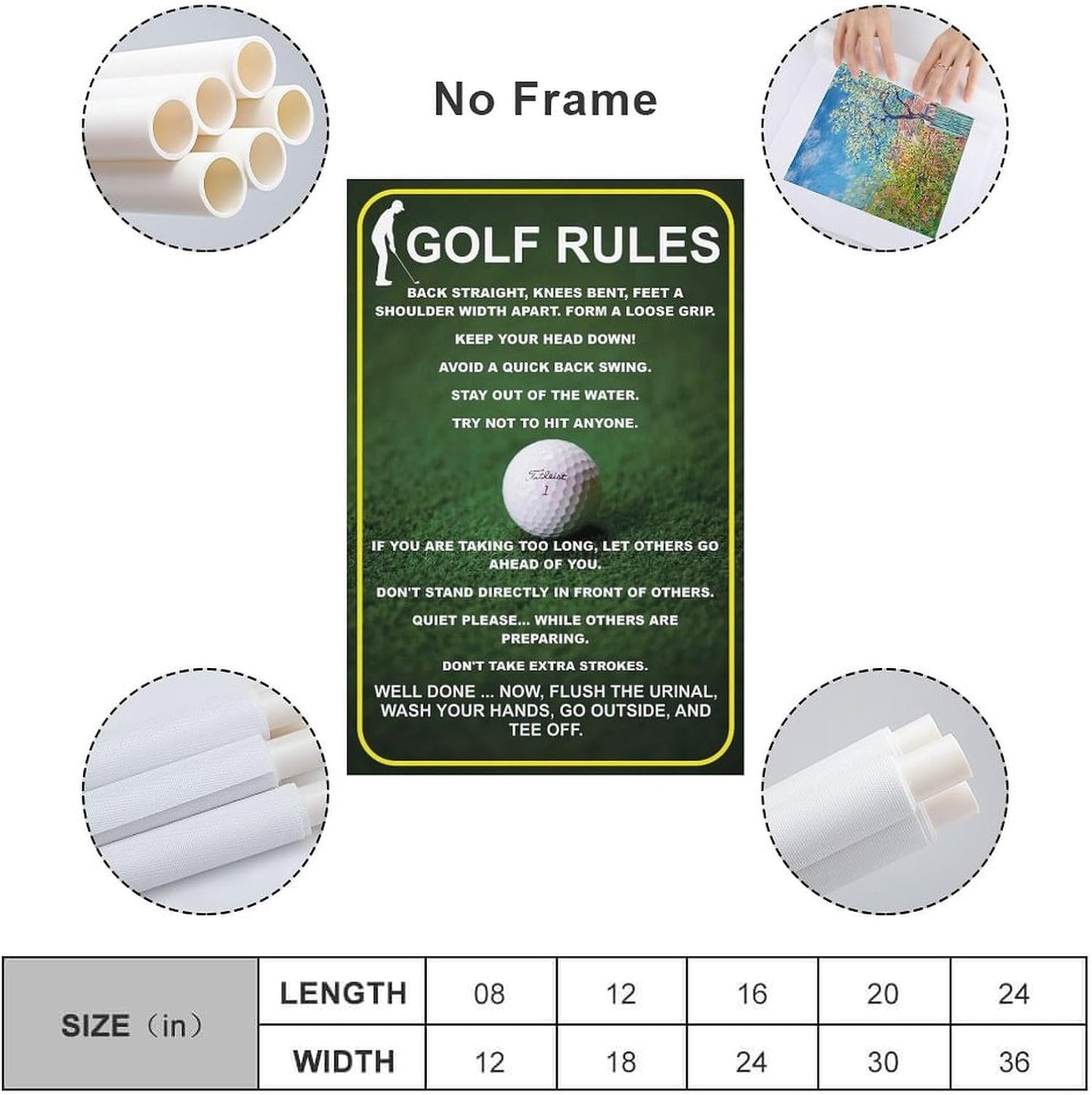 Funny Golf Rules Sign, Unique Man Cave Wall Art, Humorous Golfer Gift, Canvas Painting Posters And Wall Art Pictures Are Used For Room Aesthetics And Decoration 08x12inch(20x30cm)