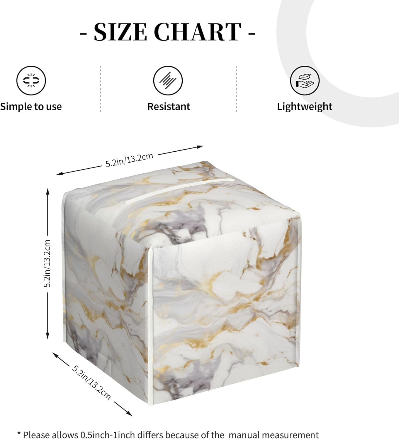 White Gold Marble Tissue Box Cover Square, Modern Abstract Marble Texture Tissue Box Holder Waterproof Leather Facial Paper Organizer Dispenser for Bathroom Home Car Nightstand Vanity Desk