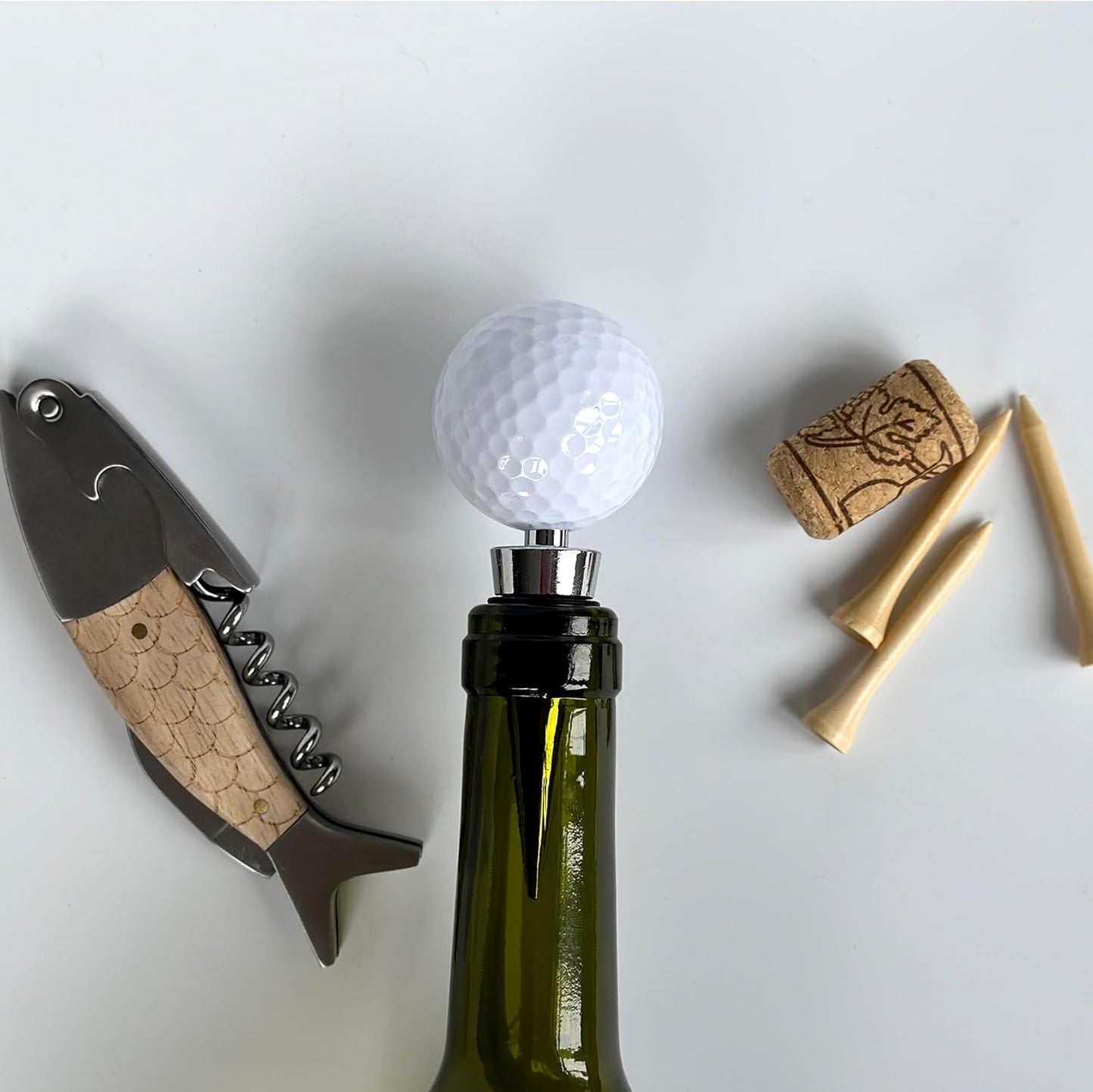 Golf Ball Wine Stopper, Funny Golf Club Beverage Bottle Stoppers, Golf Home Wine Top Decor, Golf Barware, Gift for Wine Lover & Golf Lover