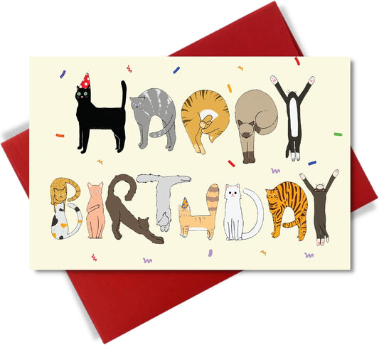 Cheerin Happy Birthday Card for Him or Her - Funny Birthday Card - Humourous Greeting Card - Cat Birthday Card for Cat Lovers Men Women