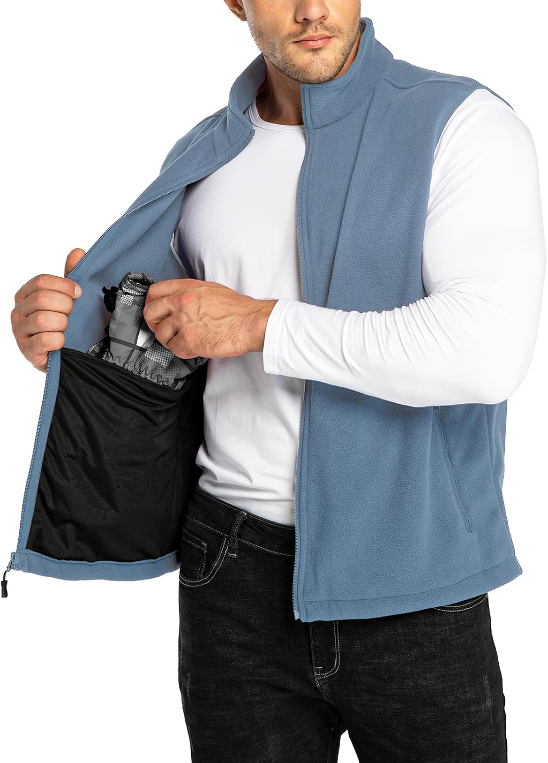 33,000ft Men's Fleece Vest, Lightweight Warm Zip Up Polar Vests Outerwear with Zipper Pockets, Sleeveless Jacket for Winter