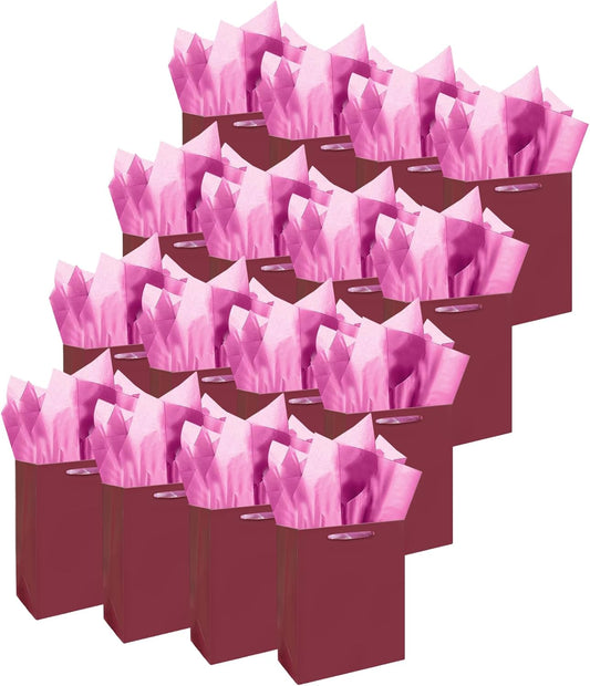 Gcardist Dark Purple Gift Bags with Tissue Paper for Wedding, Birthday, Party Supplies-7.9"x4.3"x9.6" Medium Size Cardboard Gift Bag（16pcs Bags +32pcs Tissue Paper ）