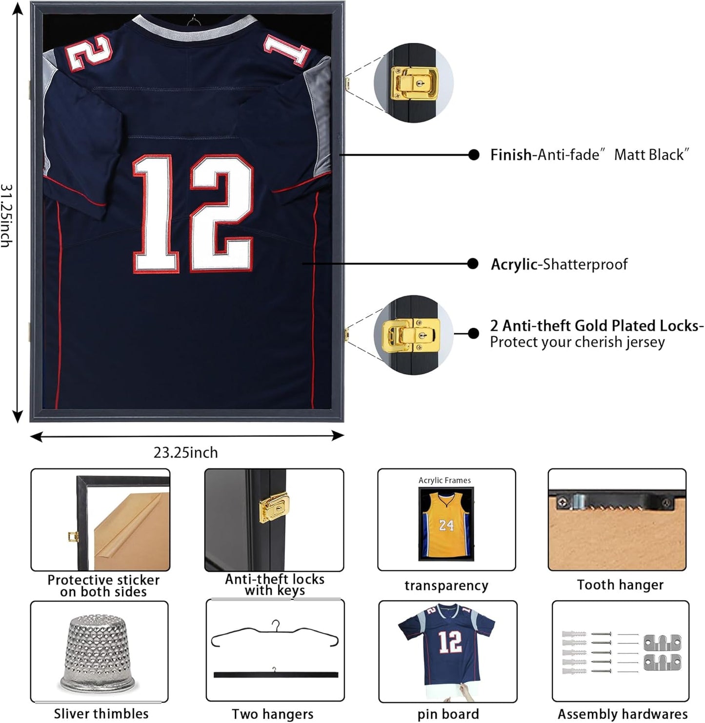 IHEIPYE Jersey Frame Display Case 3 Pack - Large Sport Jersey Shadow Box with UV Protection Acrylic for Baseball, Basketball, Football, Soccer, Hockey, Shirt and Uniform