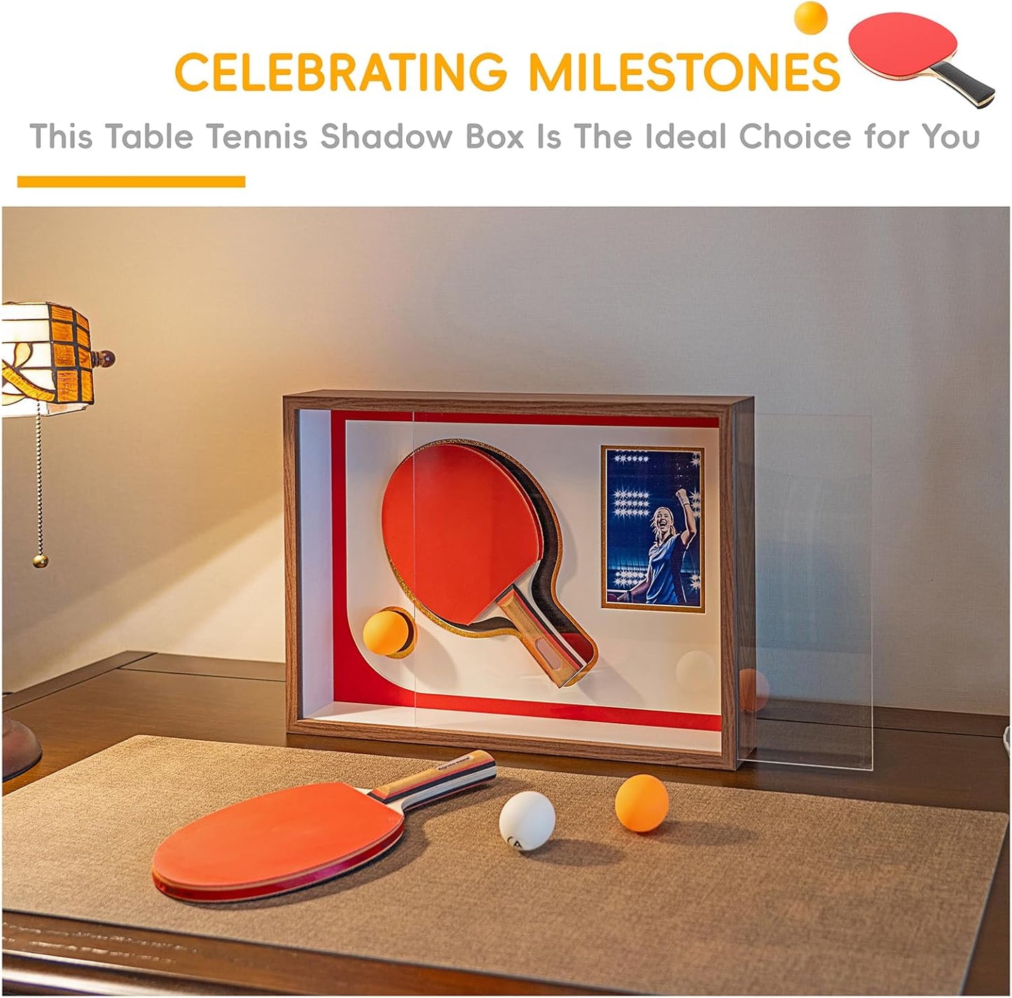 12x17 Walnut Table Tennis Racket Shadow Box Frame – Ping Pong Paddle Display Case with Photo Slot, Sports Memorabilia Display for Wall Decor & Collectors (Racket & Ball Not Included)