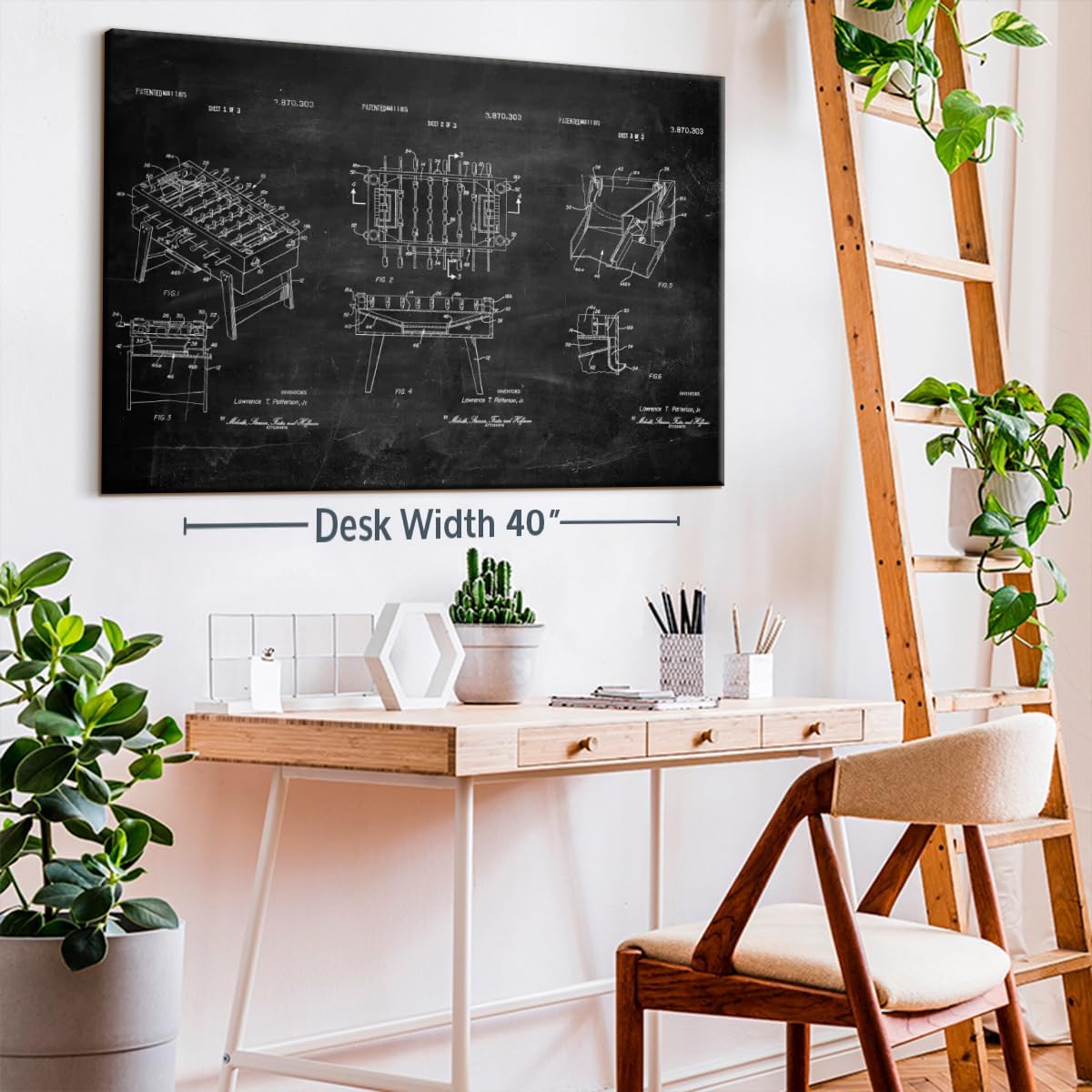 ElephantStock Soccer Table BW Patent Wall Art - Horizontal Wrapped Canvas - 1-Piece Living Room Wall Decor - Soccer Digital Art Canvas Print - Black and White Decor - 51" X 34"