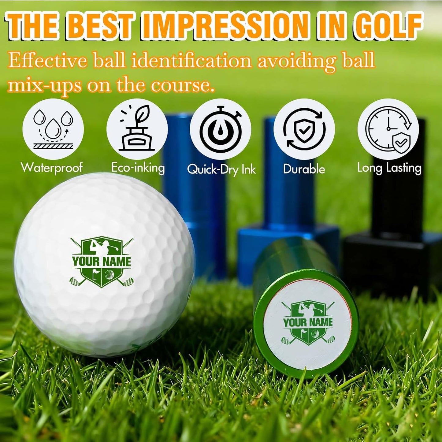 Lihome Golf Ball Stamp Personalized - Durable Waterproof Reusable Ink Stamper, Custom Golf Gift for Men, Dad, Retirement, Father's Day, Birthday & Christmas