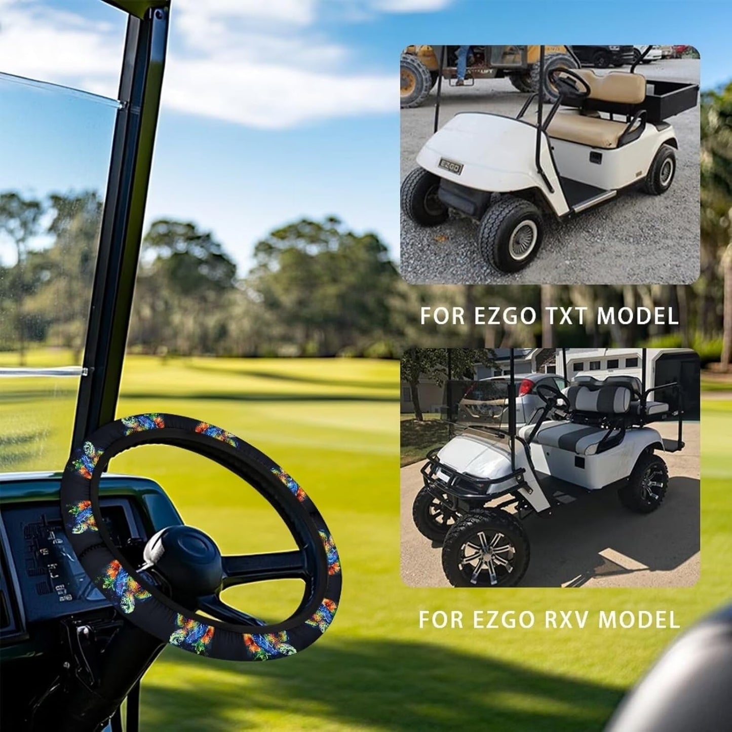 Turtle Golf Cart Steering Wheel Cover Flower 13-14 Inch Golf Cart Steering Wheel Covers Anti-Slip Sun Shade Club Car Accessories Decor Easy to Install and Clean