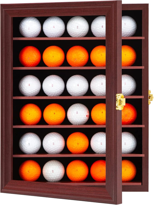 KCRasan Golf Ball Display Case - Wall Mounted Holder with Glass Door, Ideal Gift for Golf Enthusiasts