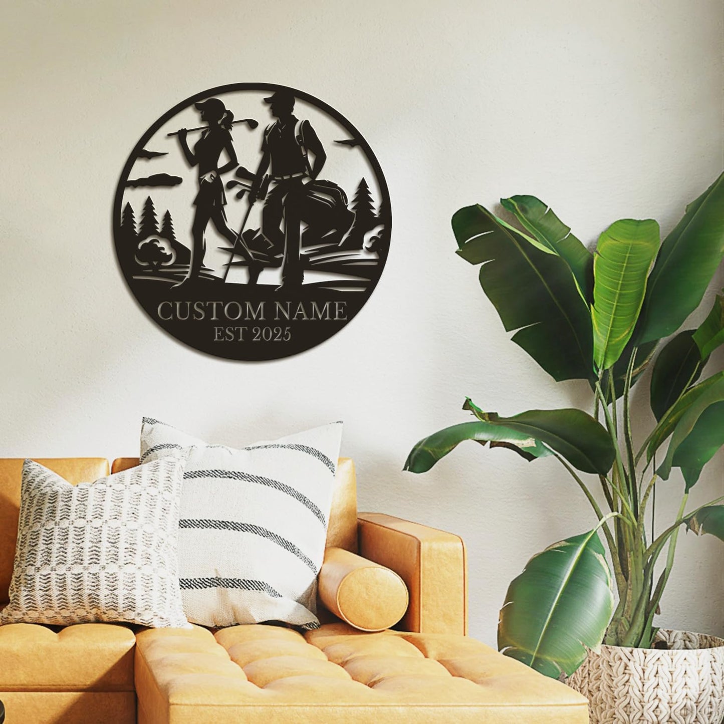 Personalized Custom Crossed Golf Metal Wall Art,Personalized Golfer Name Sign Decoration For Room,Hole Golf Club Decoration (Style-6)