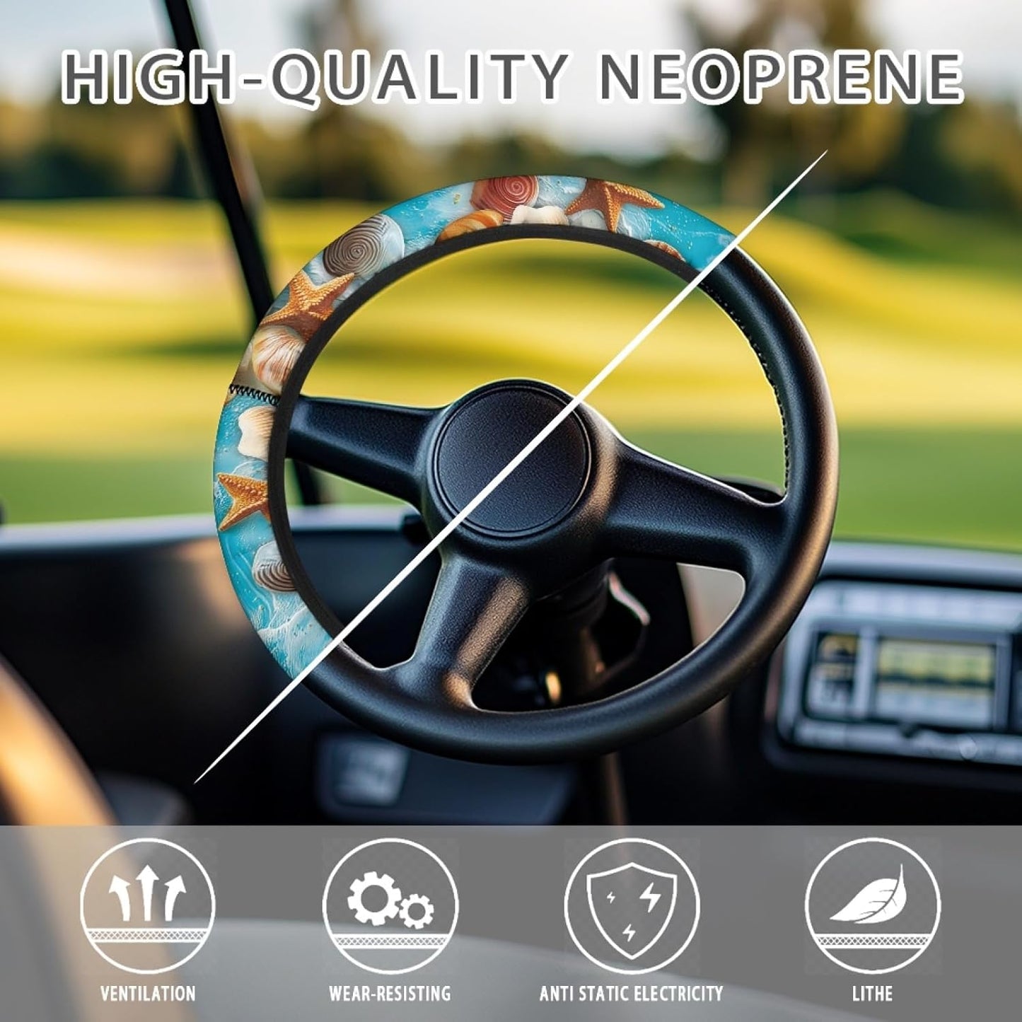 Starfish Golf Cart Steering Wheel Cover for Men Women Shell Club Car Steering Wheel Covers 1 Pcs Golf Cart Accessories