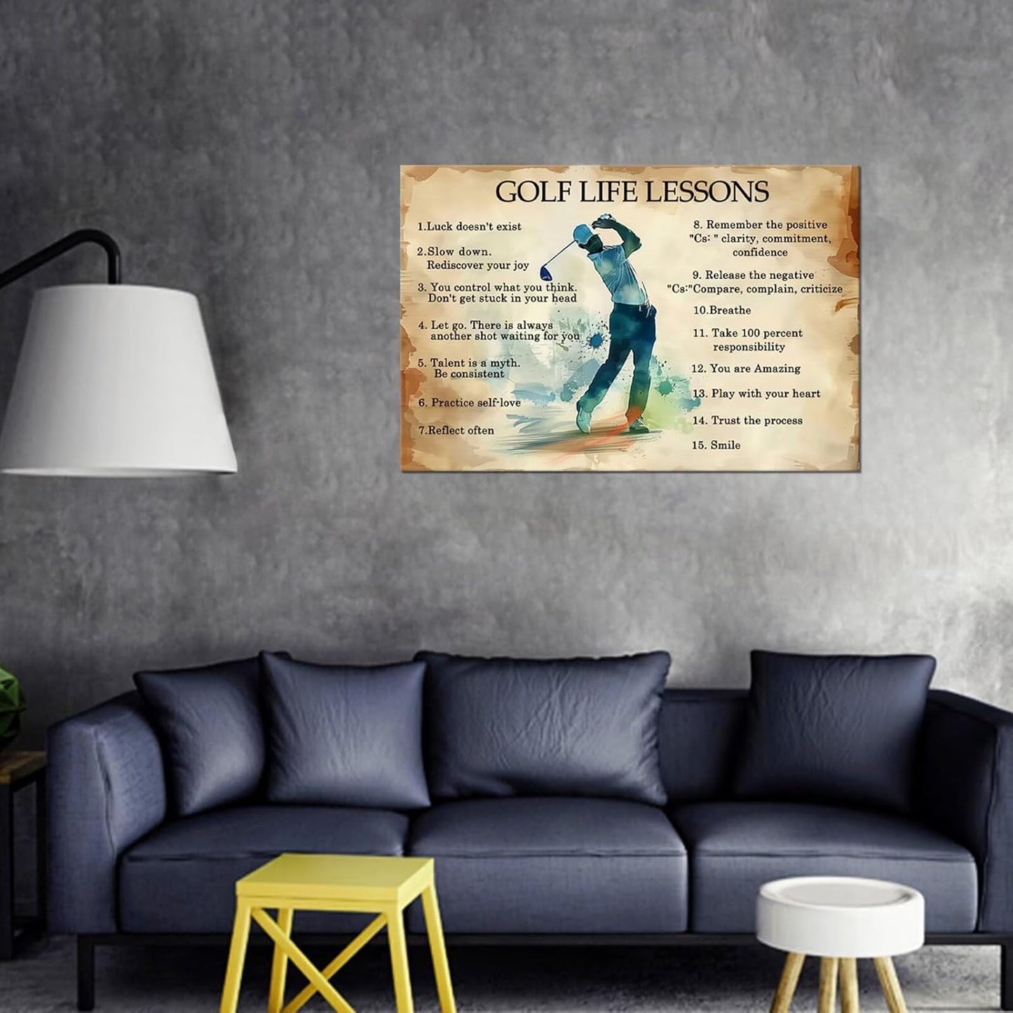 Golf Wall Art Life Lessons Inspirational Quote Pictures Vintage Poster Motivational Painting Prints Artwork for Living Room Office Club Bedroom Home Decorations Framed Ready to Hang (18 x 24 inch)