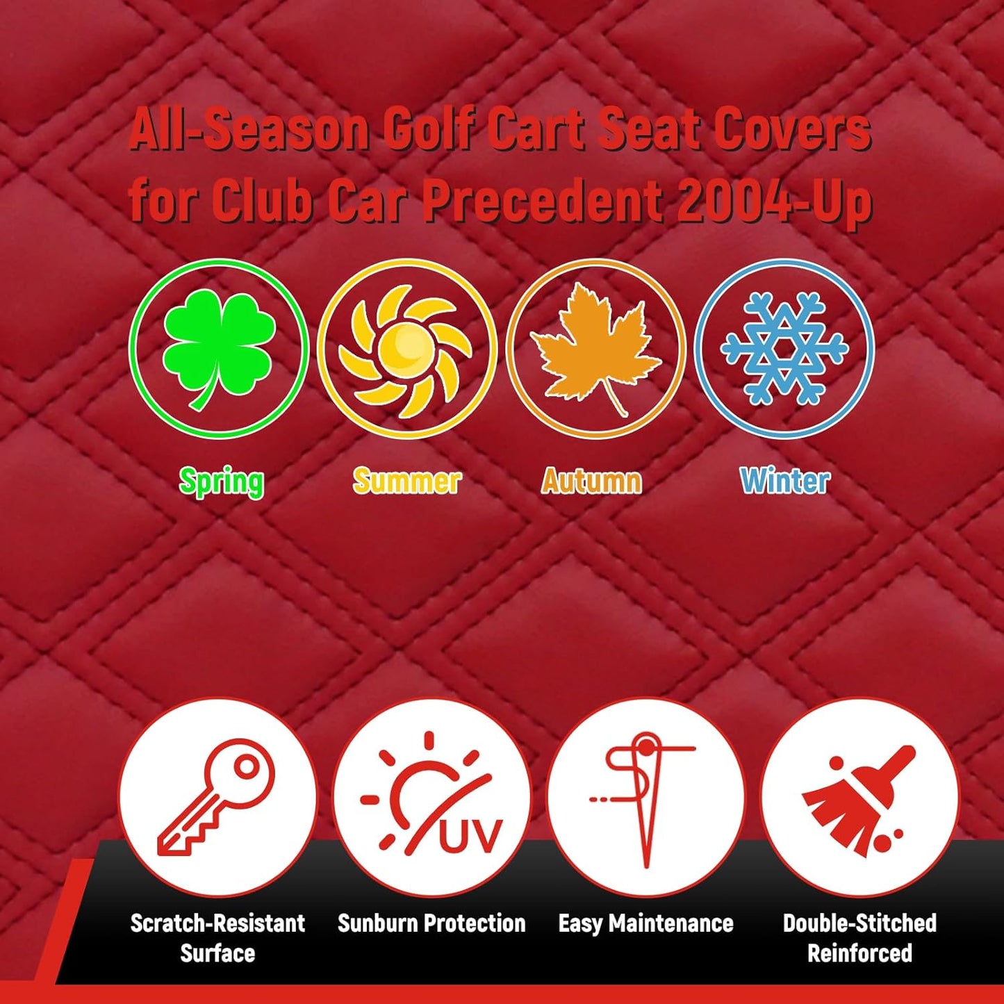 Golf Cart Seat Covers for Club Car Precedent/Onward/Tempo 2004+ Front OEM Universal Seat Cushion, Marine Grade Vinyl Leather Club Car Seat Covers/Easy to Install-Deep Red (2PCS)