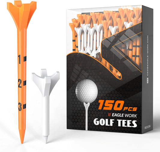 Plastic Golf Tees, 150 Pack (130 Driver Tees + 20 Iron/Hybrid Tees), Low Friction & Resistance, 4-Prongs Head Design to Reduce Friction & Side Spin