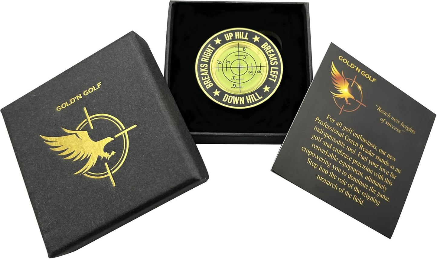 GOLD'N GOLF Pro Golf Green Reader, Level Golf Accessories for Men and Women, Golf Ball Marker, Putting Green Reading aid, Beautiful Gift for Golf Lovers