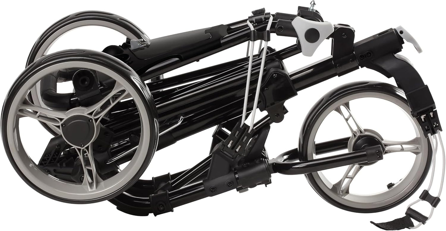 Golf Push Cart 3 Wheel with Foot Brake – 1-Second Fold/Unfold, Adjustable Handle, Umbrella Holder, Beverage Compartment & Storage | Lightweight Aircraft-Grade Aluminum Frame