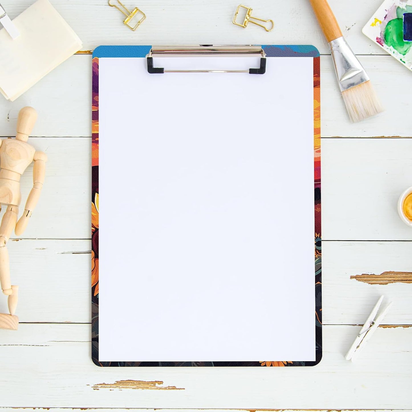 Sunflowers and Sunset Clipboard A4 Letter Size Plastic Decorative Clipboards for Teacher,Nurse Doctor Student and Kid Cute Design for Standard Size 12.5 x 8.7