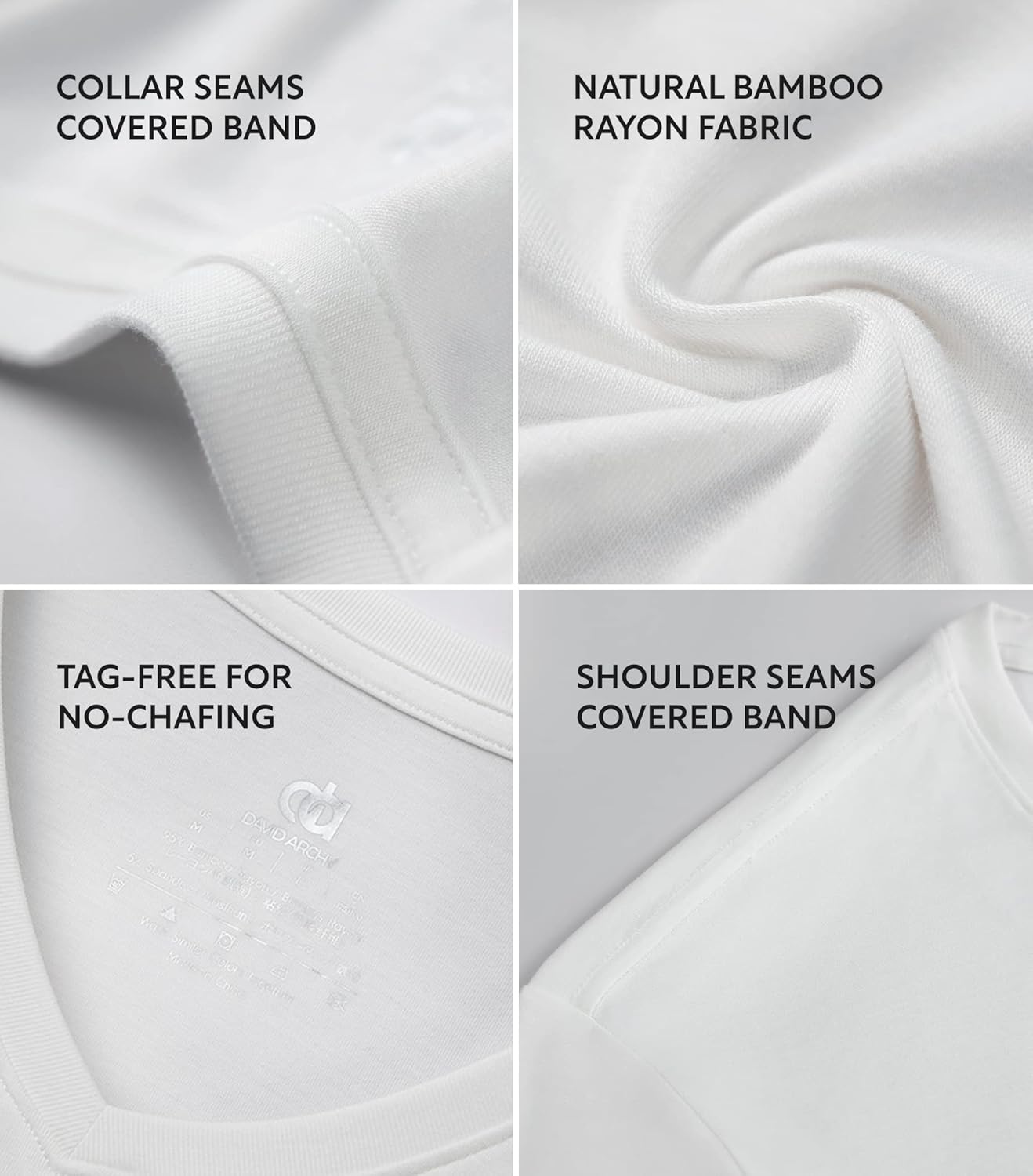 DAVID ARCHY Men's Undershirt Bamboo Rayon Moisture-Wicking V-Neck T-Shirts Stretch Tees for Men, 3 or 5 Pack