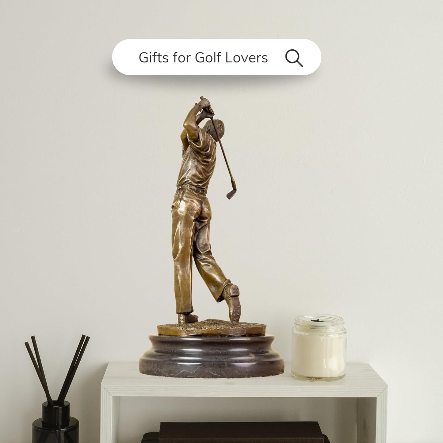 12.2'' Modern Golf Man Bronze Statue, Bronze Golfer Figurine Sculpture Ornament with Marble Base, Classical Art Craft for Home, Office Decor, Collection, Gift