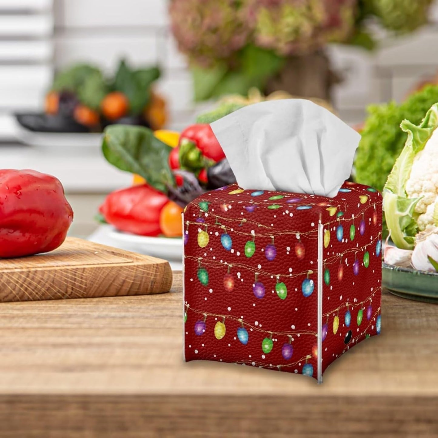 Christmas Tissue Box Cover Cube Leather Tissue Cover 5x5x5 inch Facial Paper Box Holder Christmas Home Decorations for Desk Bathroom Vanity Countertop