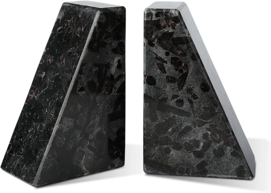 Marble Bookend for Heavy Books, Decorative Bookends for Shelves, Durable and Heavy-Duty Book End for Hardback Book & CDS, Unique Book Stopper & Holder, Meteorus, Set of 2