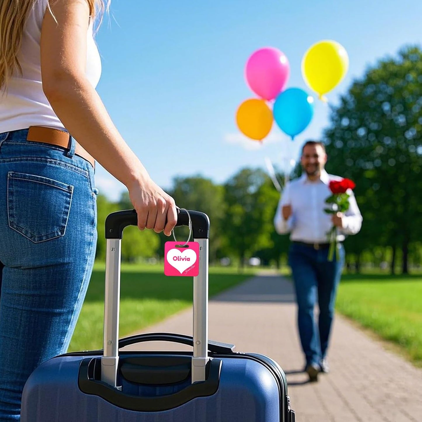 Personalized Luggage Tags for Suitcases Valentine's Day - Cute Honeymoon Gift Wedding Bridal Luggage Name Tag for Couples - Metal Engraved Custom Tags Identifiers for Backpack Bag Travel Essentials