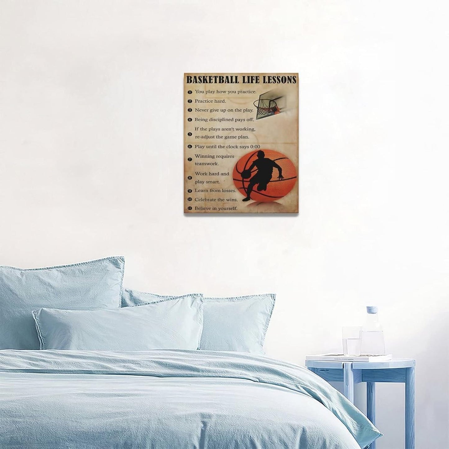 Basketball Life Lessons Wall Art Basketball Pictures Canvas Wall Decor Gifts for Basketball Player Boy Man Motivational Sports Painting Print Artwork Framed for Classroom Boy Room Gym 16"x20"