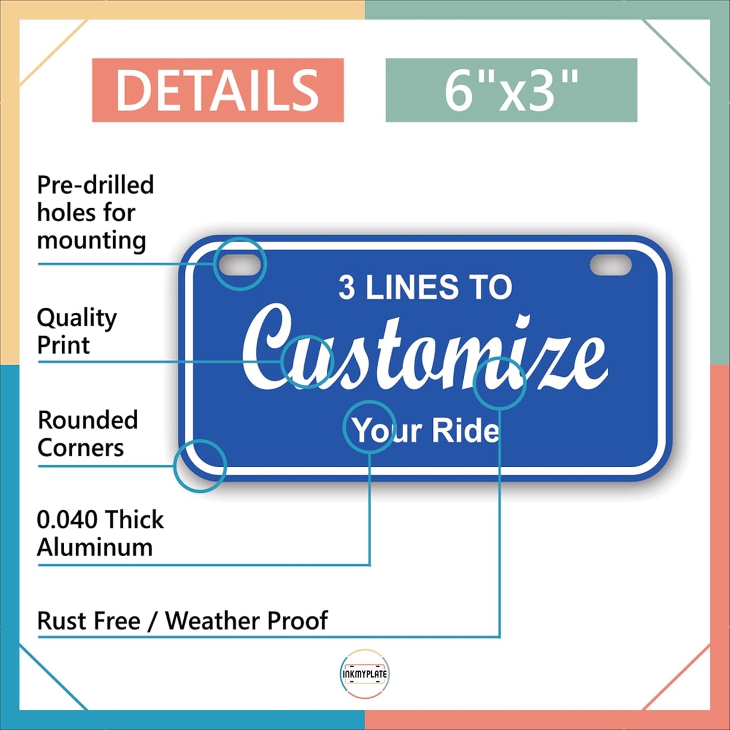 Custom Mini License Plate – 4 Sizes – Thick .040 Aluminum – Decorative Bike Name Plates for Kids, Bicycle, Power Wheels, Golf Cart – Over 20 Colors – Fun Novelty Tag & Number Plate